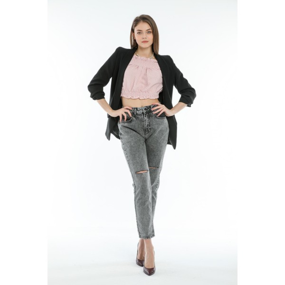 Oronero Diz Yırtık Mom Jean Denim Pantolon Bayan Jeans / Kot Pantolon Fiyatı