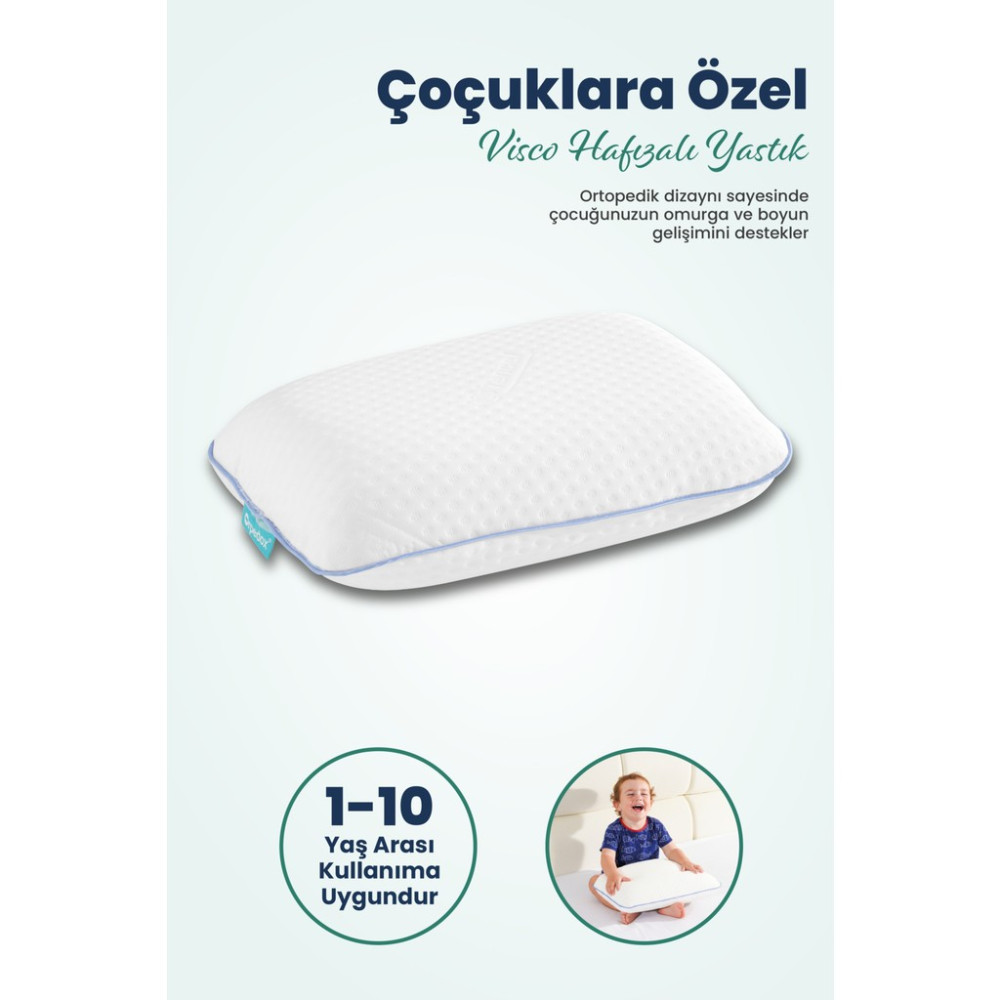 Orpedox Çocuk Ortopedik Visco Yastık 38X26-8 cm | 1-10 Yaş Uyumlu – Boyun Destekli & Yıkanabilir Kılıf - 38 x 26 x 8 cm - Beyaz Yastık Fiyatı
