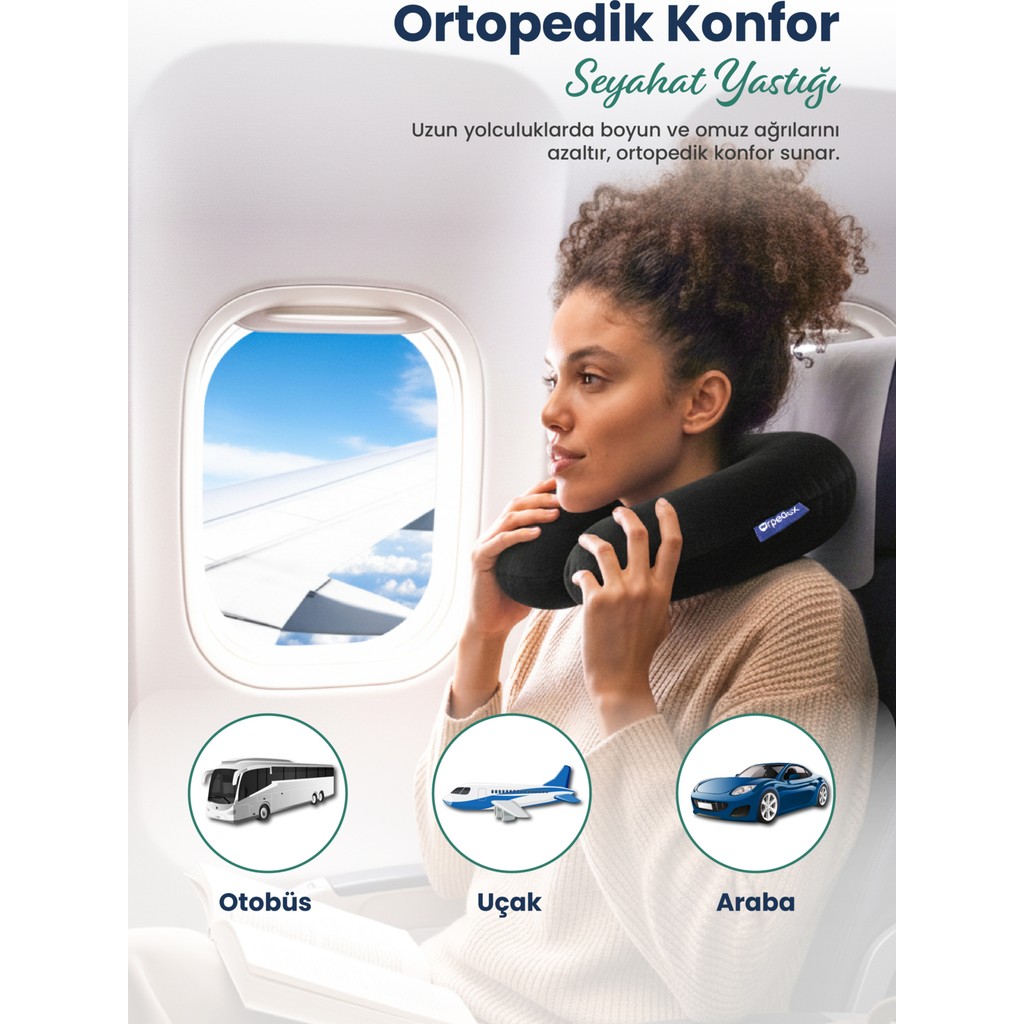 Orpedox Ortopedik Seyahat Yastığı Visco Boyun Destekli Seyahat Yastığı - 28 x 28 cm - Siyah Yastık Fiyatı