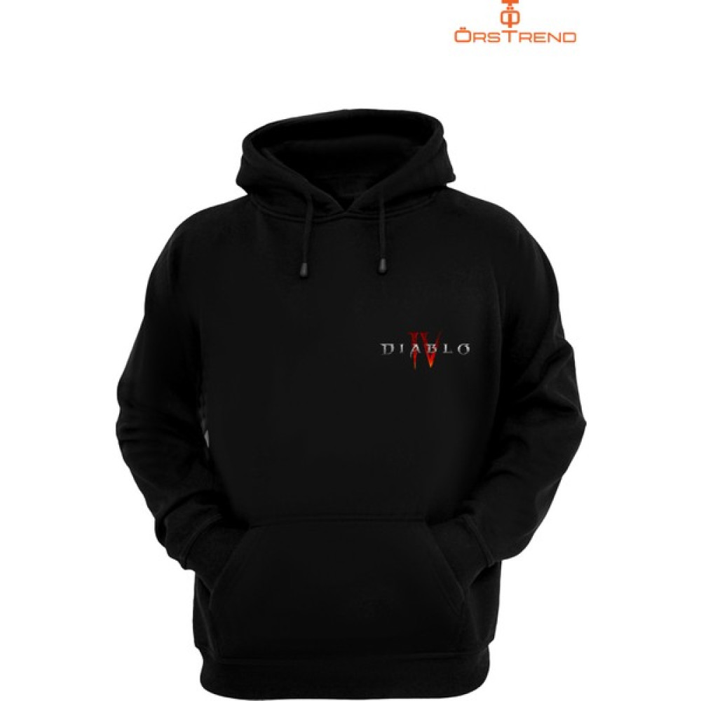 Ors Trend Diablo 4 Baskılı 3 Iplik Unisex Siyah Kapişonlu Sweatshirt Erkek Sweatshirt Fiyatı
