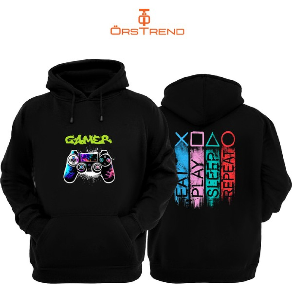 Ors Trend Gamer Devil Baskılı 3 Iplik Unisex Siyah Kapüşonlu Sweatshirt Erkek Sweatshirt Fiyatı