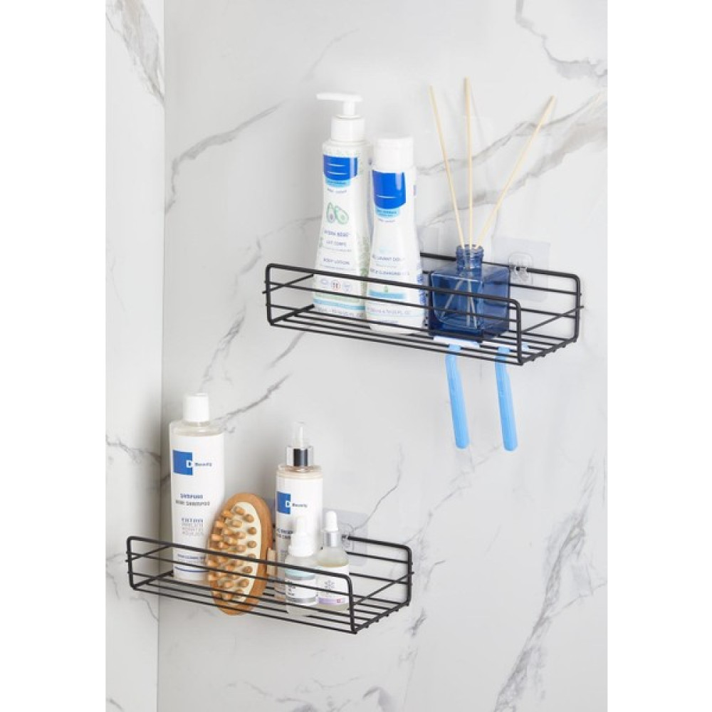 Orsa Home 2 Adet U Tasarım Güçlü Magic Yapışkanlı Siyah Dikdörtgen Banyo Rafı 228 Banyo Rafı Fiyatı