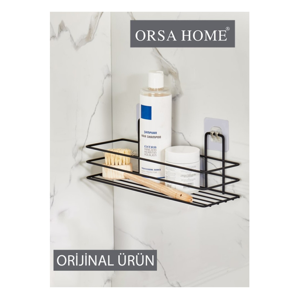 ORSA HOME 926 Tekli Güçlü Magic Yapışkan Askılı Dikdörtgen Banyo Rafı Mat Siyah Banyo Aksesuarları Fiyatı