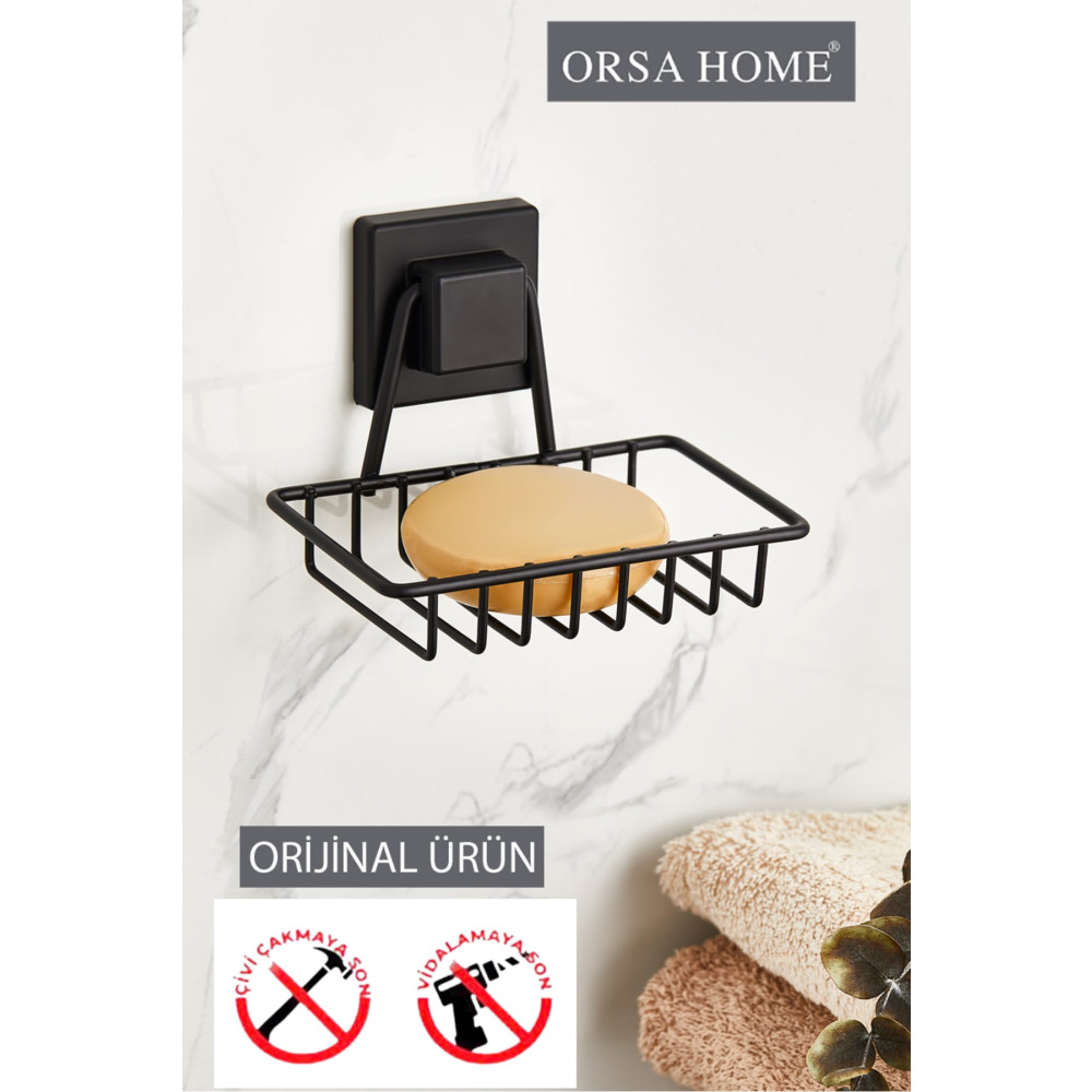 ORSA HOME Mat Siyah Kare Güçlü Yapışkanlı Sabunluk Sabunluk Fiyatı