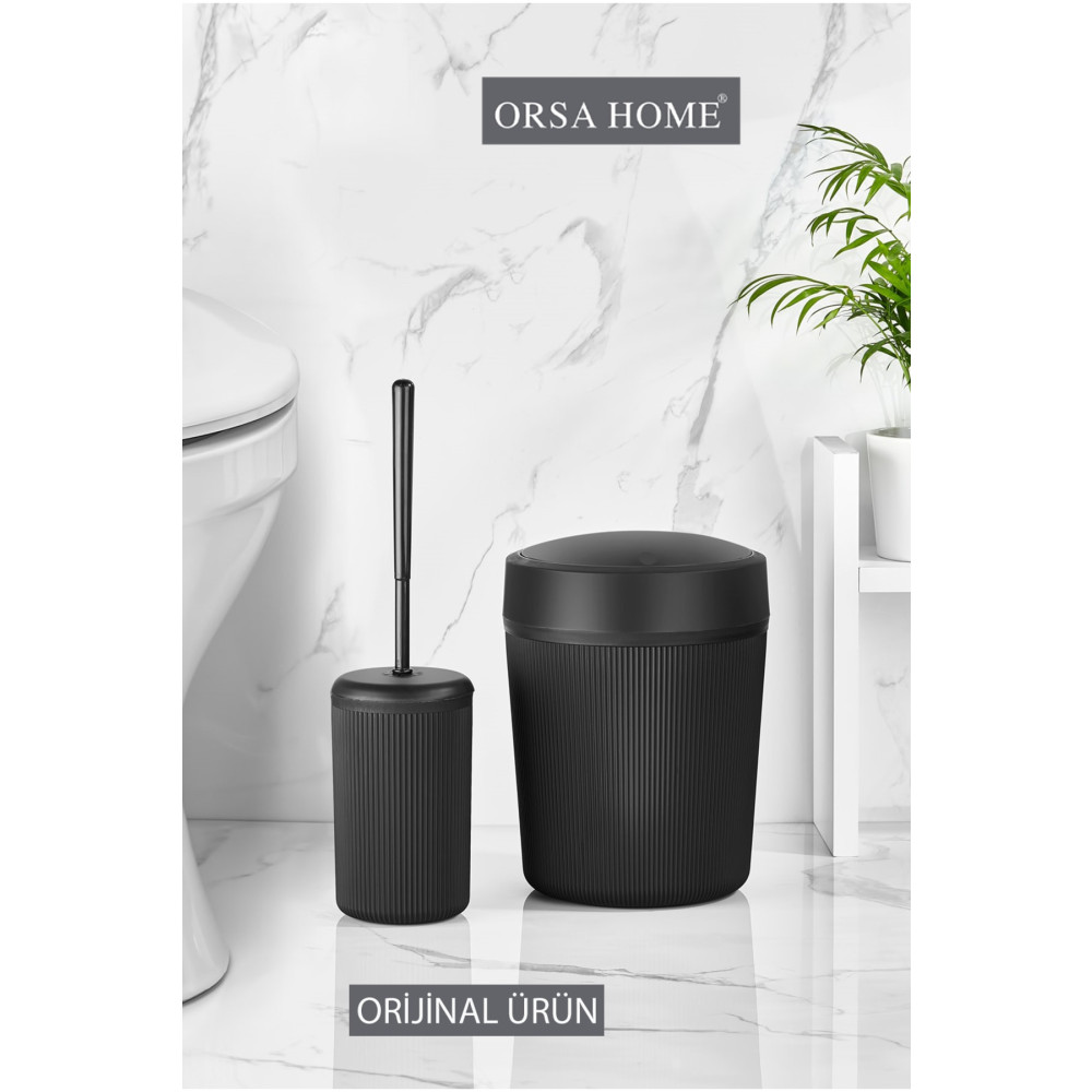 ORSA HOME Siyah Banyo Çöp Kovası Ve Tuvalet Fırçası Seti Banyo Aksesuarları Fiyatı