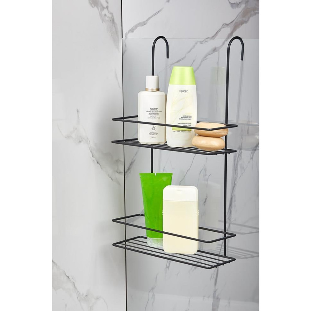 ORSA HOME Siyah Silikon Kaplı 2 Katlı Askılı Banyo Duş Rafı Sabunluk Şampuanlık Duşakabin Rafı Organizer Banyo Aksesuarları Fiyatı