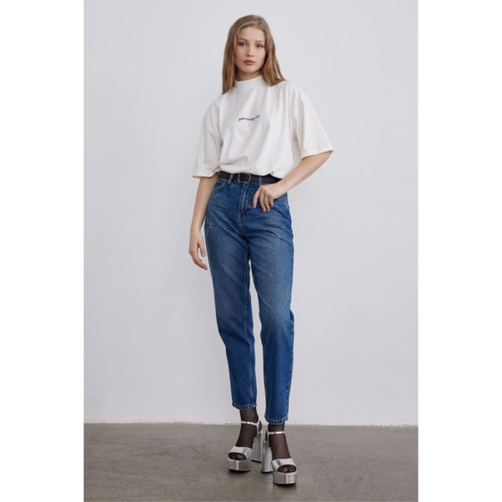 Orta Mavi Mom Jean Bayan Jeans / Kot Pantolon Fiyatı