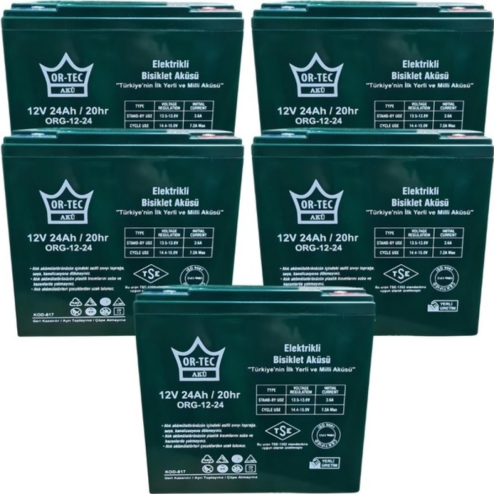 Ortec 12V 22-24 Ah Elektrikli Motosiklet Aküsü 5'li Set Akü Fiyatı