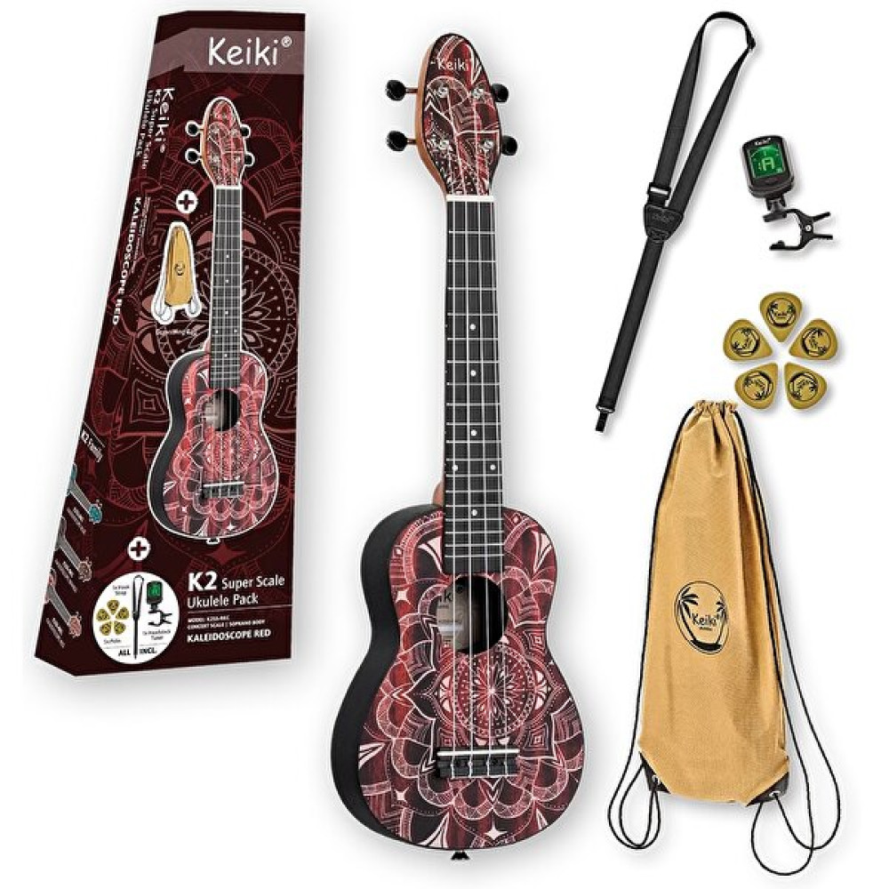 Ortega K2Ss-Rkc Keiki Super Scale Red Kaleidoscope Soprano Ukulele Seti Telli Çalgılar Fiyatı