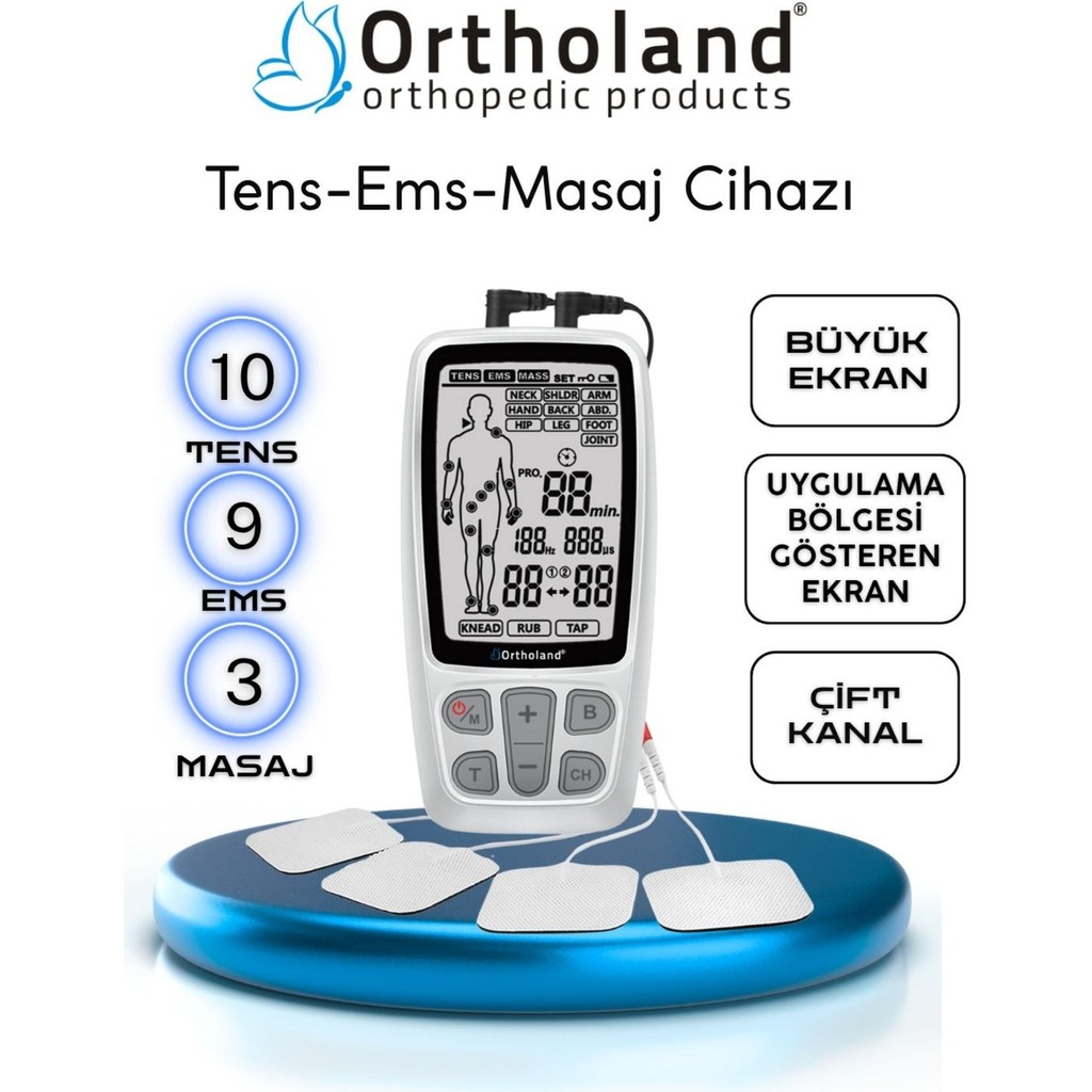 Ortholand 2 Kanallı Tens Ems Masaj Cihazı Portatif Fizik Tedavi Cihazı - Beyaz - Standart Diğer Fiyatı