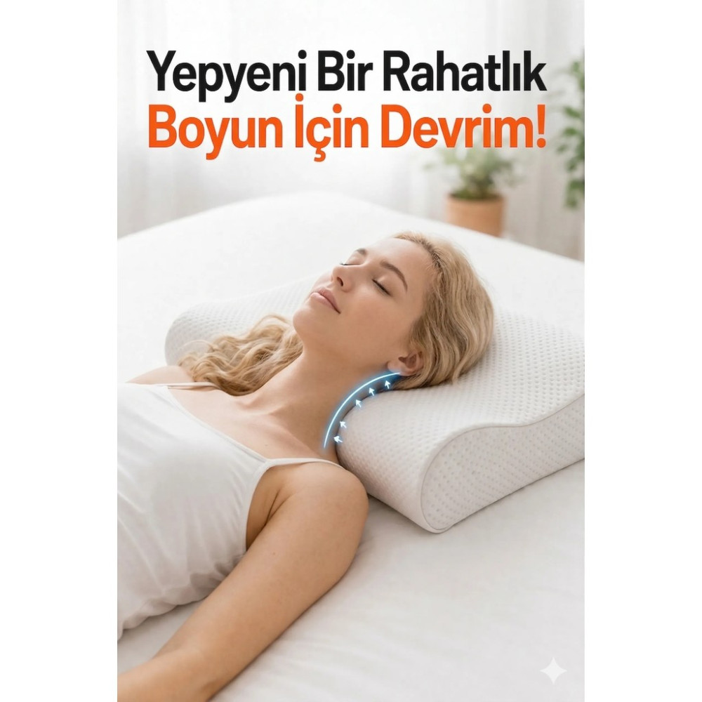 Ortopedik Visco Yastık Boyun Fıtığı Boyun Düzleşmesi Boyun Ağrısı Destekli Lüks Ortapedik Yastık. - Beyaz - 55 x 37 cm Yastık Fiyatı