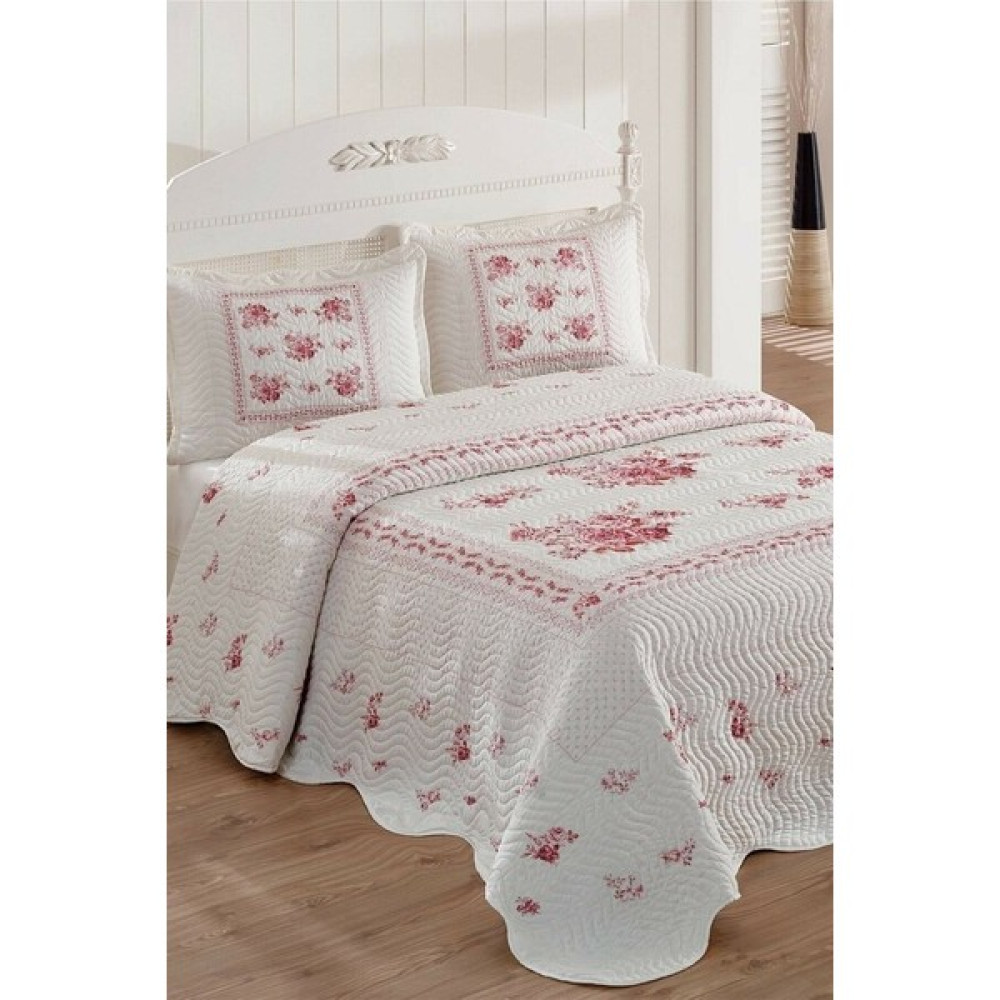 Örtüm Örtüm Flower Çift Kişilik Kapitone Yatak Örtüsü Takımı - Pembe - 250 x 260 cm Yatak Örtüsü Fiyatı