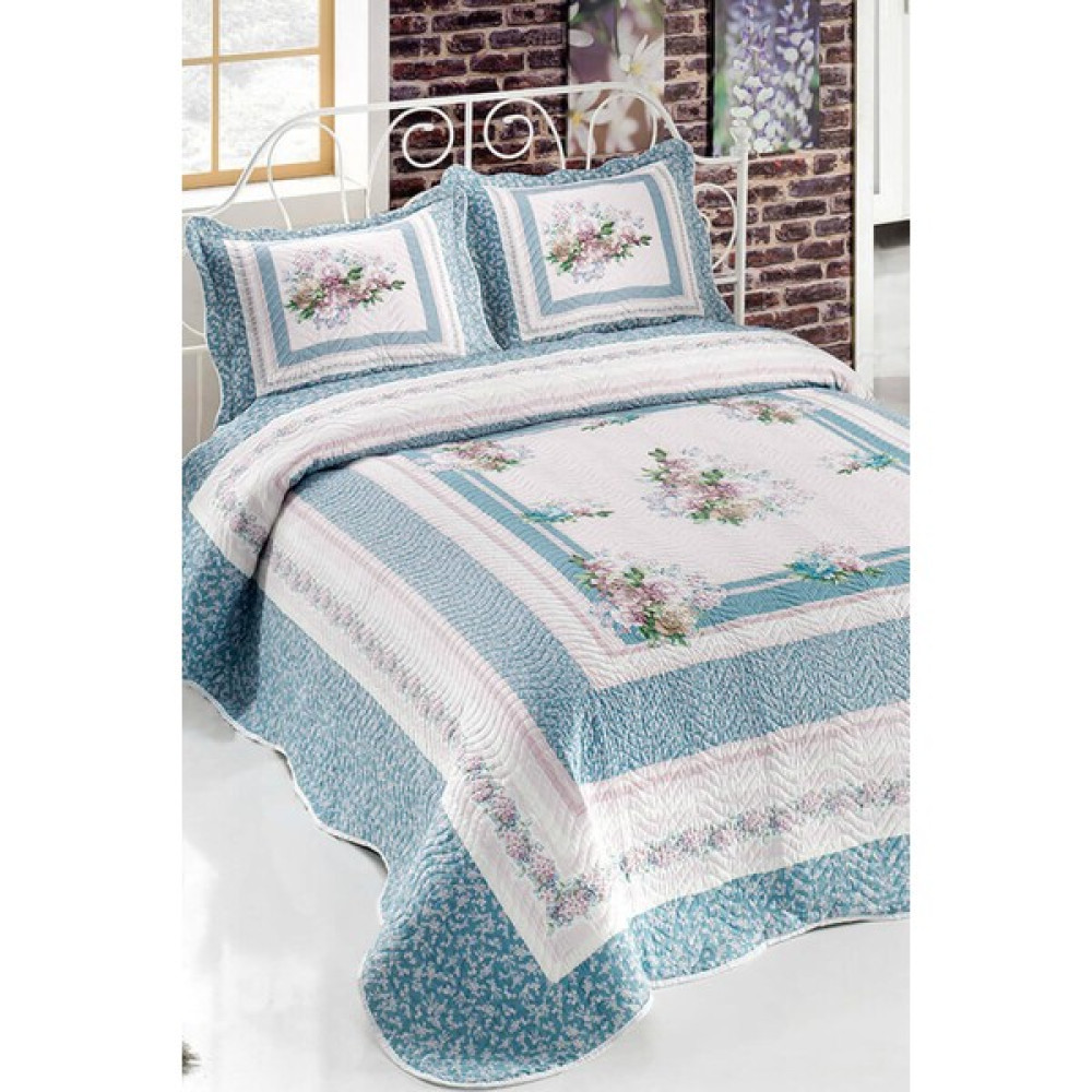 Örtüm Örtüm Melinda Çift Kişilik Kapitone Yatak Örtüsü Takımı - Yeşil - Mavi - 250 x 260 cm Yatak Örtüsü Fiyatı