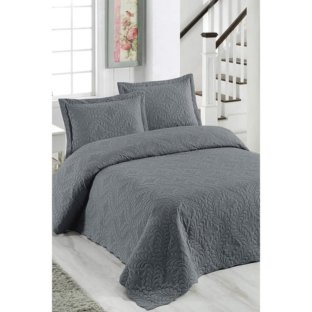 Örtüm Sarmaşık Çift Kişilik Düz Renk Yatak Örtüsü - Füme - 250 x 260 cm Yatak Örtüsü Fiyatı