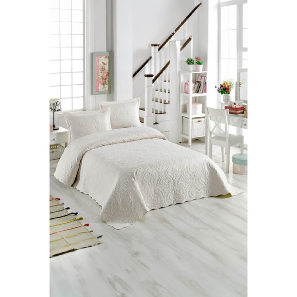 Örtüm Sarmaşık Çift Kişilik Düz Renk Yatak Örtüsü Takımı - Krem - 250 x 260 cm Yatak Örtüsü Fiyatı
