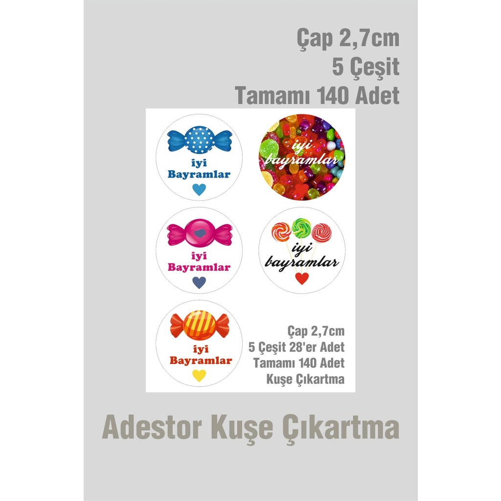 Örün Matbaa Iyi Bayramlar Etiketi 5 Çeşit Bayram Tebrik Stickerı, 140 Adet (4 Tabaka) Diğer Fiyatı