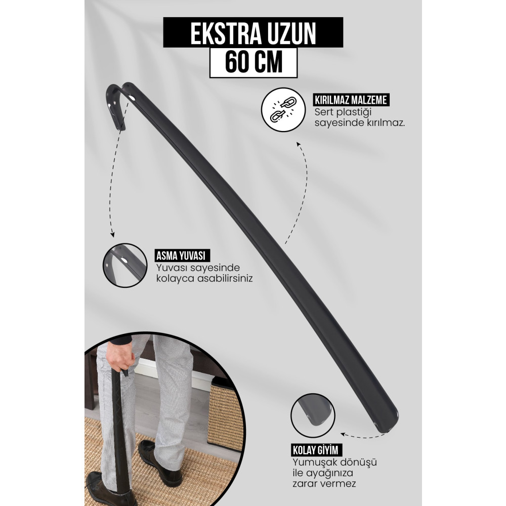 Orvila 60 Cm Siyah Ayakkabı Çekeceği | Sert Plastik Asılabilir Çekecek Yumuşak Kerata Uzun Deterjan ve Temizlik Ürünleri Fiyatı