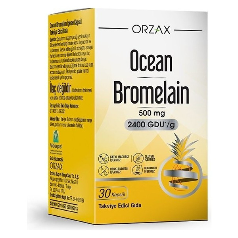 Orzax Ocean Bromelain 500 mg 2400 Gdu/g 30 Kapsül Protein Tozları Fiyatı
