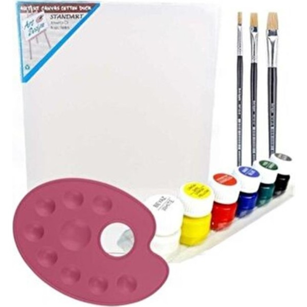 O&S 35X50 cm Resim Tuvali Boyama Başlangıç Seti - Akrilik Boya Fırça Palet Tuval Set T.s Tuval Fiyatı