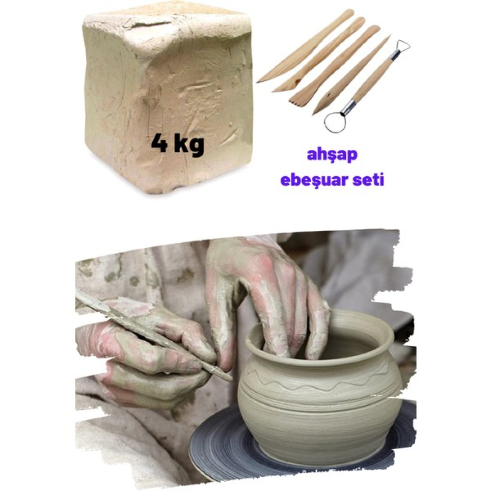 O&S 4 kg Beyaz Seramik Hamuru, Ahşap Ebeşuar Seti, 4000 gr Kil Çamuru, Doğal Hobi Oyun Çamuru Sanatsal Malzemeler Fiyatı