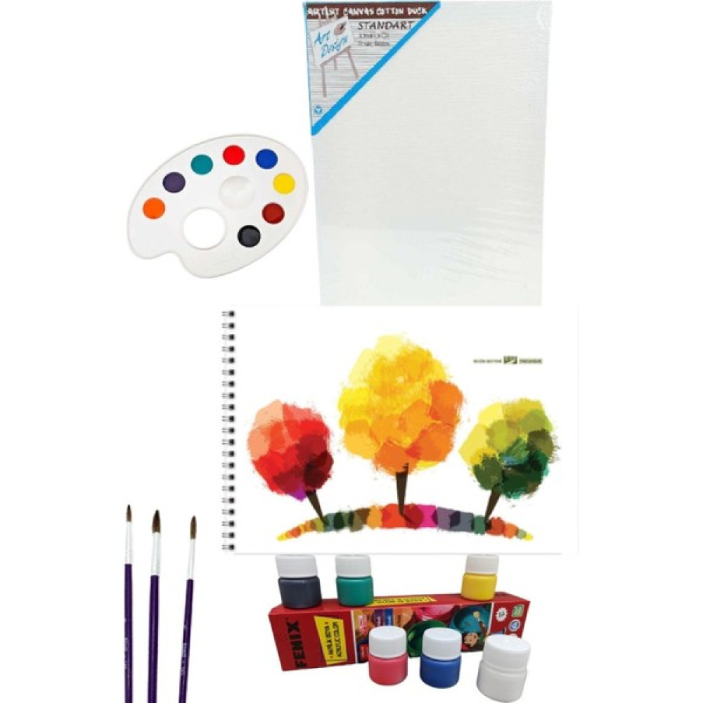 O&S Resim Başlangıç Seti -Büyük Tuval, 35*50 cm Resim Defteri, Palet, Fırça-Boyama Sanat Seti 5li Büyük Resim Seti Tuval Fiyatı