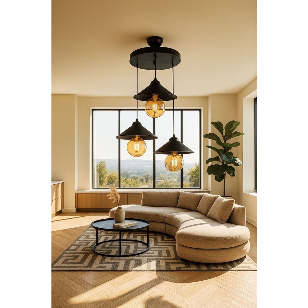 Osc Home Aydınlatma Tasarım Osc Home Japon Tasarım 3lü Rustik Avize Siyah Plastik Malzeme ile Modern Aydınlatma Avize Fiyatı