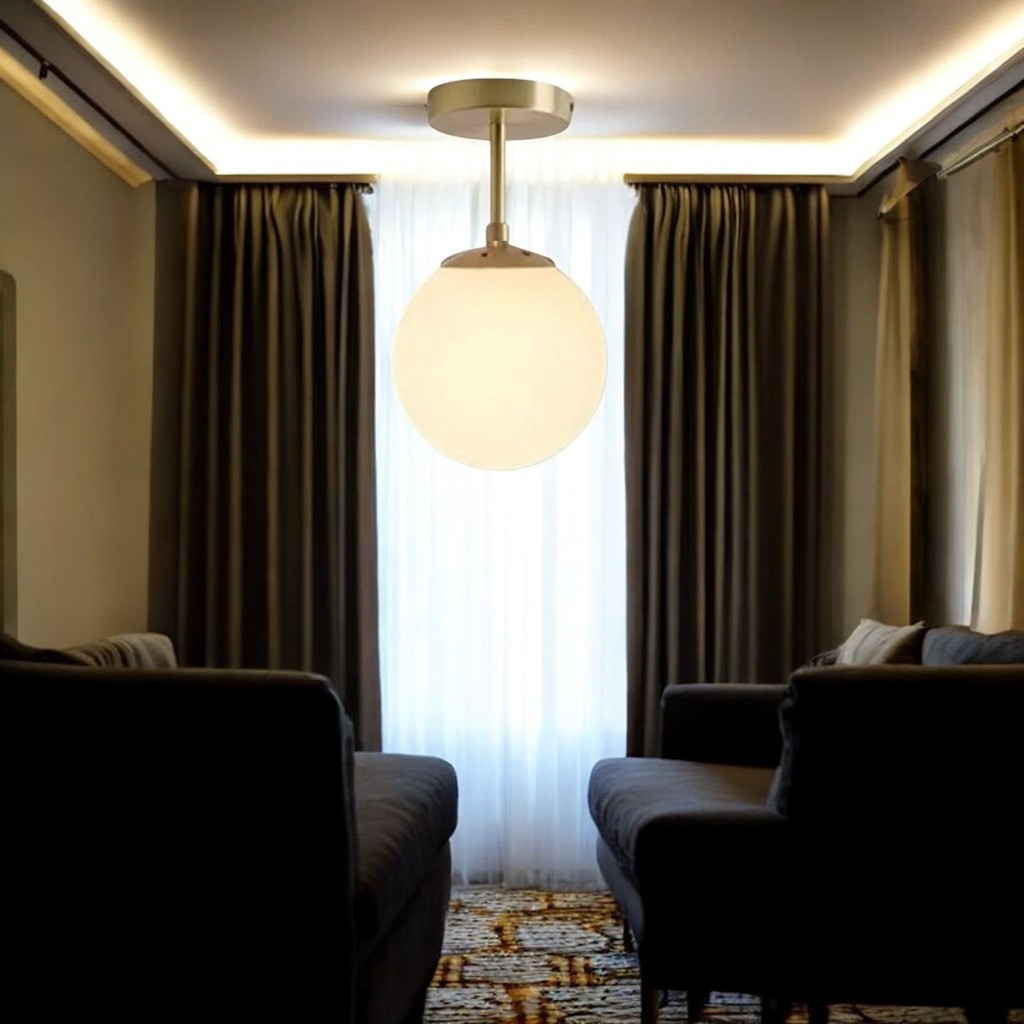 Osc Home Aydınlatma Tasarım Spor Eskitme Beyaz Camlı Tavan Plofonyer Tekli Avize - Ahşap - Yeşil Avize Fiyatı