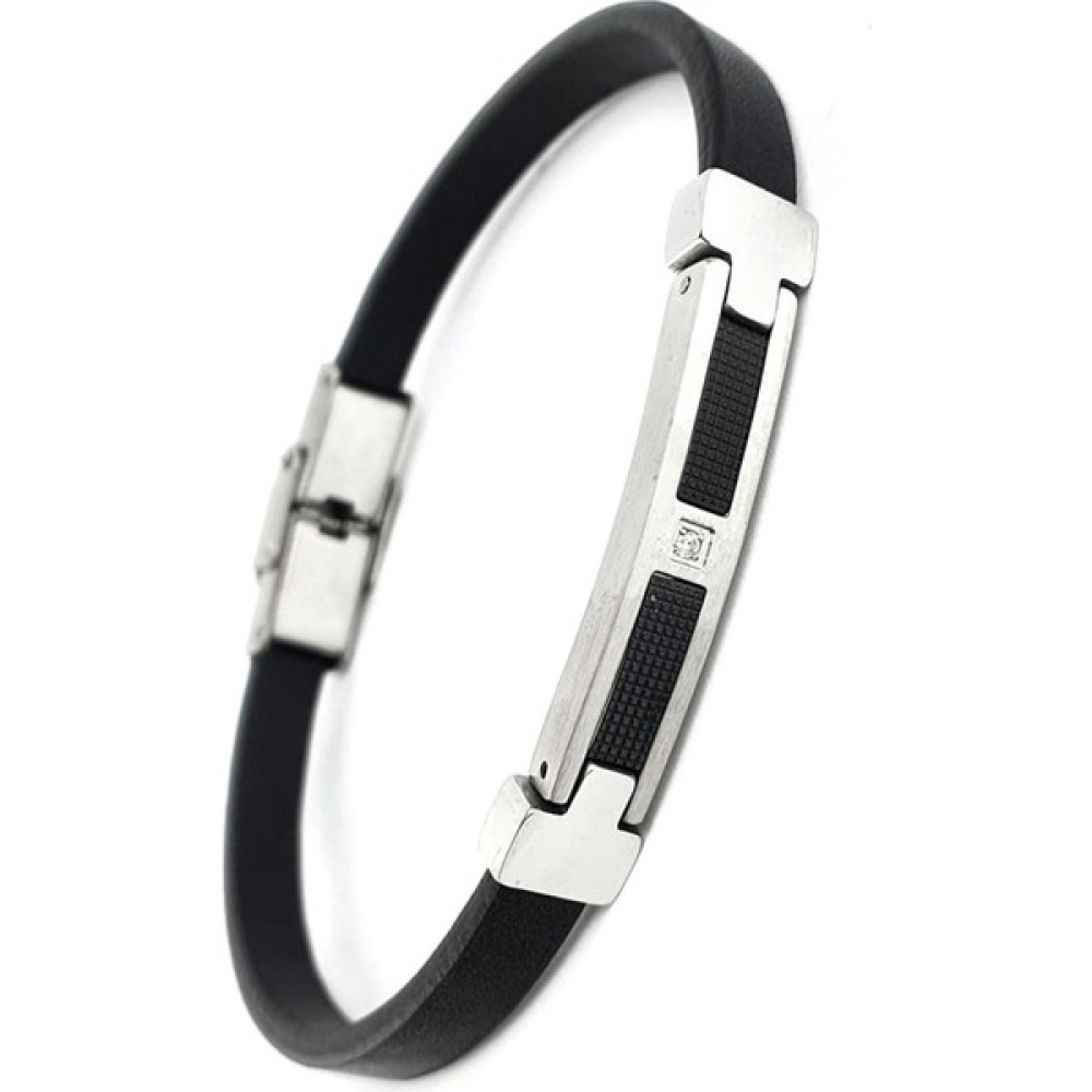 Oseshop Swarovski Taş Detaylı 316L Çelik Siyah Deri Erkek Bileklik Saat ve Bileklik Aksesuarı Fiyatı