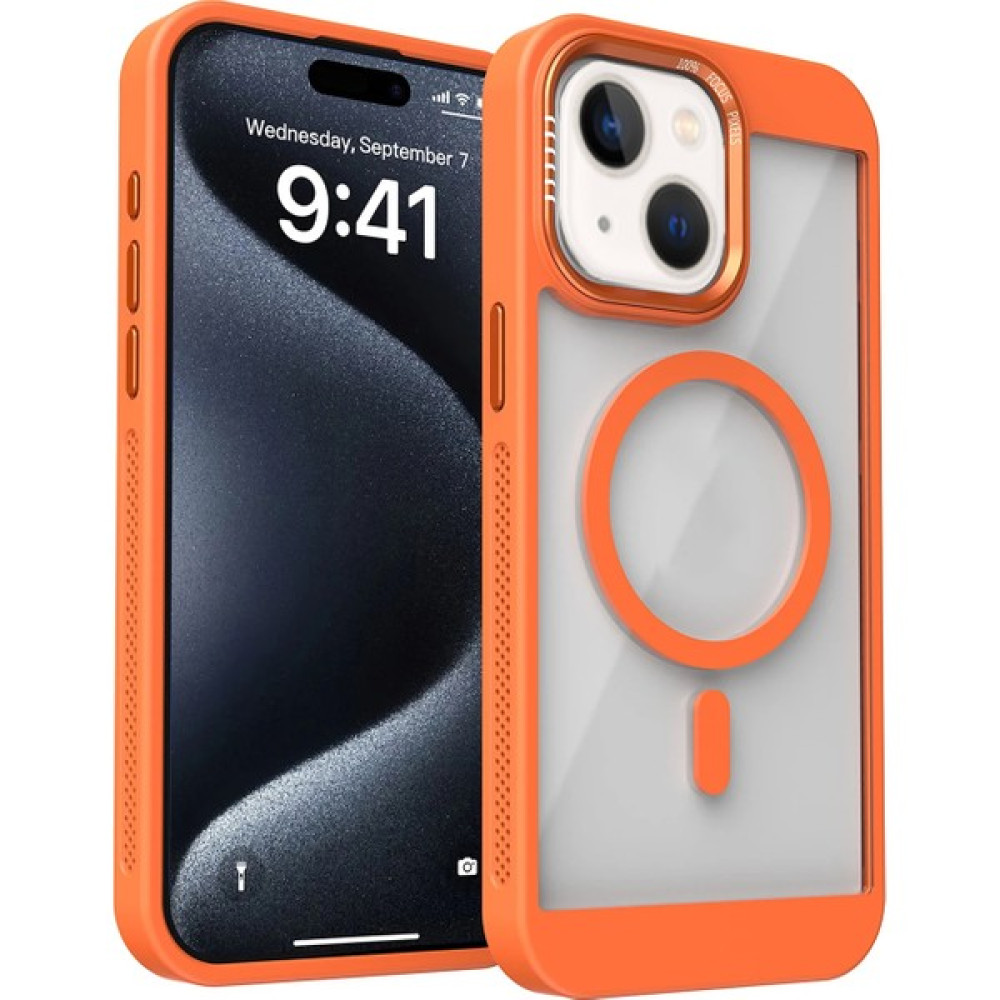 OSG iPhone 13 ve 14 Uyumlu Magsafe Destekli Kamera Koruma Çerçeveli Darbe Emici Ultra Premium Kılıf - iPhone 13 / 14 - Turuncu Cep Telefonu Kılıfı Fiyatı