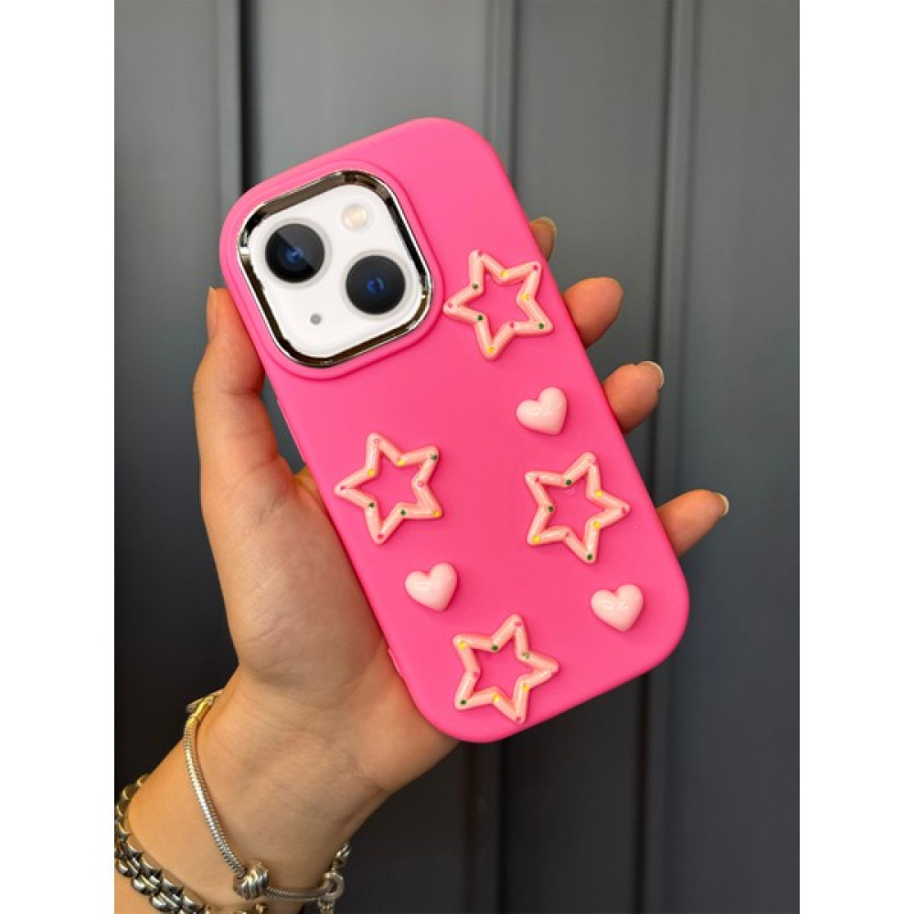 OSG iPhone 15 Plus ve 14 Plus Uyumlu Darbe Emici Yapılı 3D Pembe Yıldızlar Karakterli Koruyucu Kılıf - Koyu Pembe Cep Telefonu Kılıfı Fiyatı