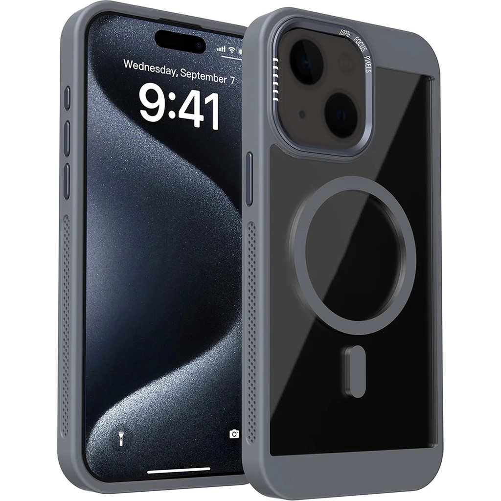 OSG iPhone 15 Plus ve 14 Plus Uyumlu Magsafe Destekli Kamera Koruma Çerçeveli Darbe Emici Premium Kılıf - Titanyum Gri Diğer Fiyatı