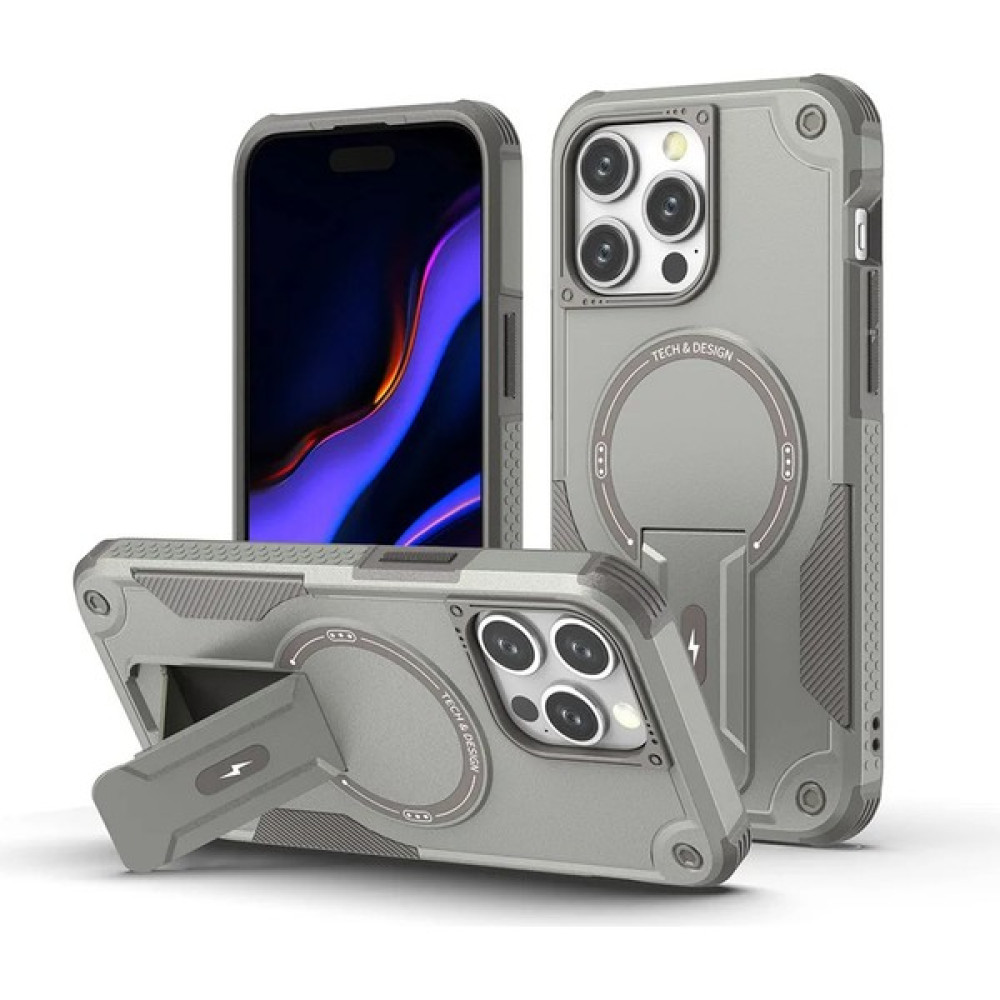 OSG iPhone 15 Pro Uyumlu Magsafe Özellikli Stand Olabilen Lüx Tank Kılıf - Gri Cep Telefonu Kılıfı Fiyatı