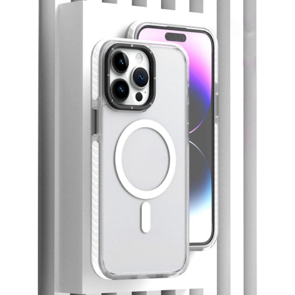 Osgtek Apple iPhone 15 Pro Max Uyumlu Magsafe Özellikli Kamera Çerçeve Çıkıntılı Darbe Emici Buzlu Tokyo Kılıf - Beyaz Cep Telefonu Kılıfı Fiyatı