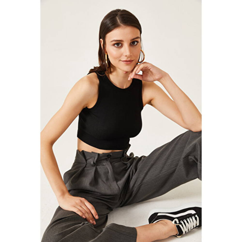 Oshebu Kadın Sıfır Kol Kaşkorse Crop Bluz Bluz Fiyatı