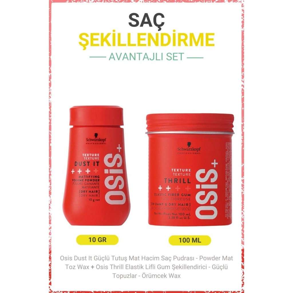Osis Dust It Güçlü Tutuş Mat Hacim Saç Pudrası 10G + Thrill Elastik Lifli Gum Şekillendirici 100 ML Diğer Fiyatı