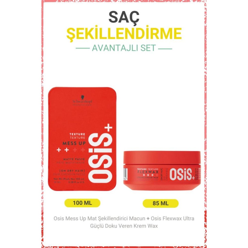 Osis Mess Up Mat Şekillendirici Macun 100ml + Flexwax Ultra Güçlü Doku Veren Krem Wax 85ml - Şeffaf Diğer Fiyatı
