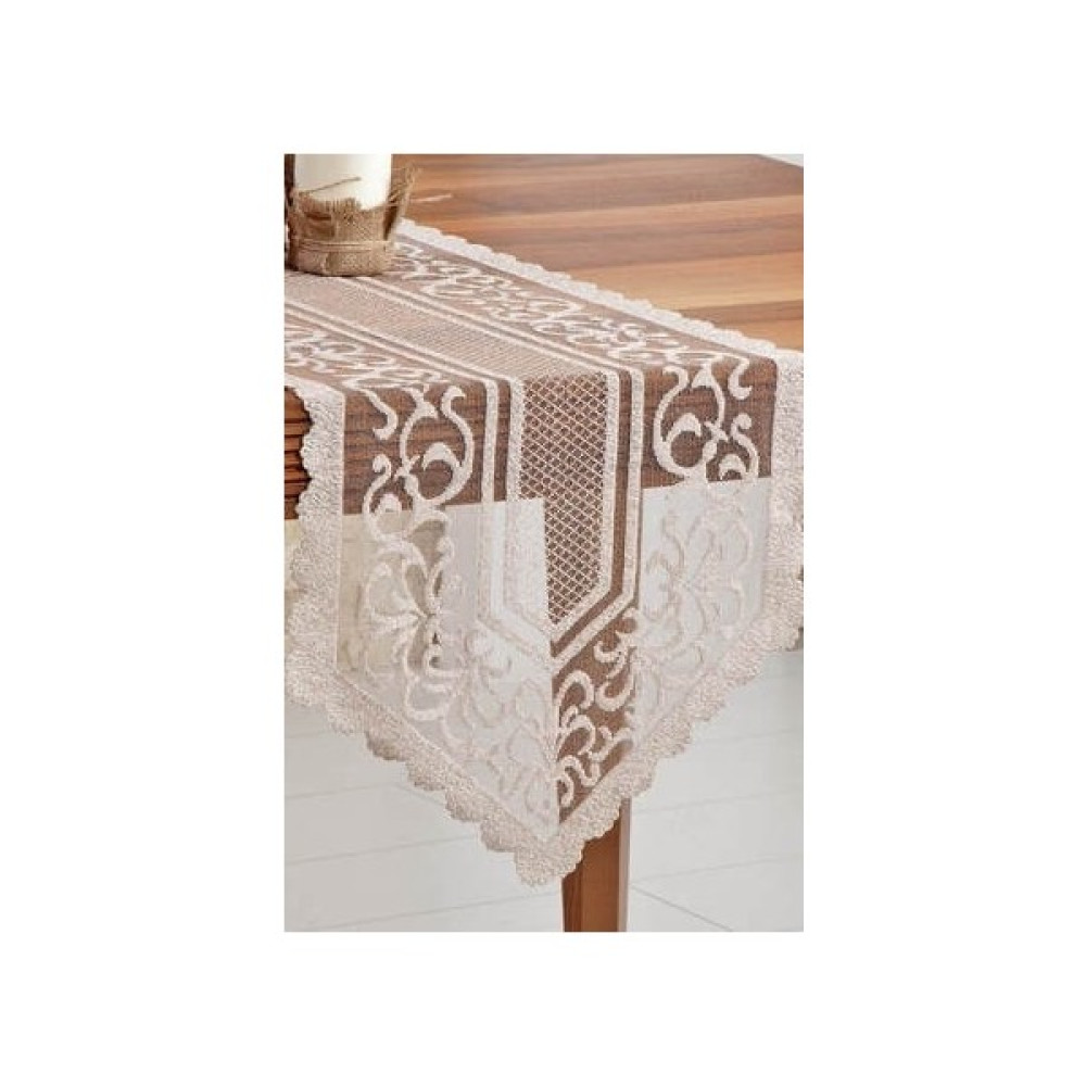 Osmanlı Desene Örme Runner Örtüsü 40X140 - Açık Kahverengi - 40 x 140 cm Masa Örtüsü Fiyatı