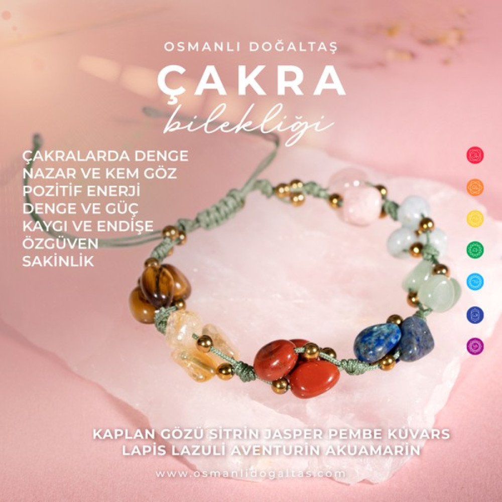 Osmanlı Doğaltaş Çakra Bileklik BL-1293 Akuamarin Jasper Kaplan Gözü Lapis Pembe Kuvars Sitrin Saat ve Bileklik Aksesuarı Fiyatı
