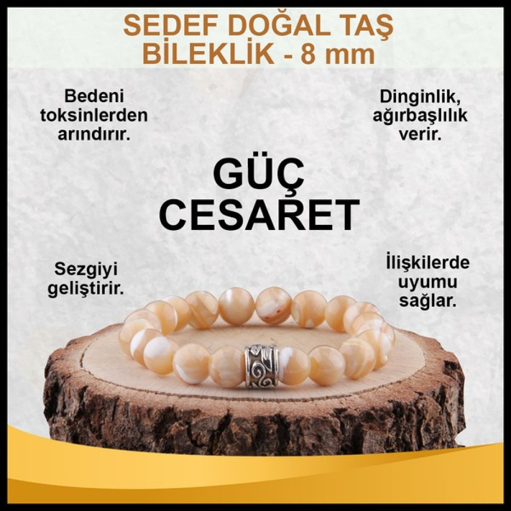 Osmanlı Doğaltaş Sedef Doğal Taş Bileklik 8 mm - B876 Saat ve Bileklik Aksesuarı Fiyatı