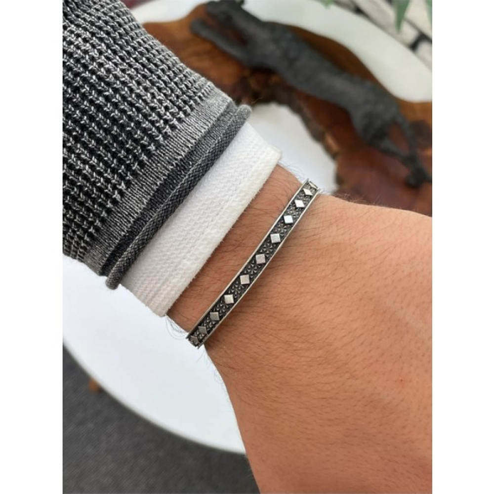 Osmanlı Gümüş Erkek Bileklik - Metal Erkek Bileklik - Erkek Bileklik - Dörtgen Model - M Saat ve Bileklik Aksesuarı Fiyatı