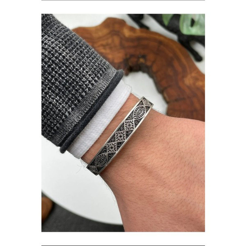Osmanlı Gümüş Erkek Bileklik - Metal Erkek Bileklik - Erkek Bileklik - Kalın Grek Model - M Saat ve Bileklik Aksesuarı Fiyatı