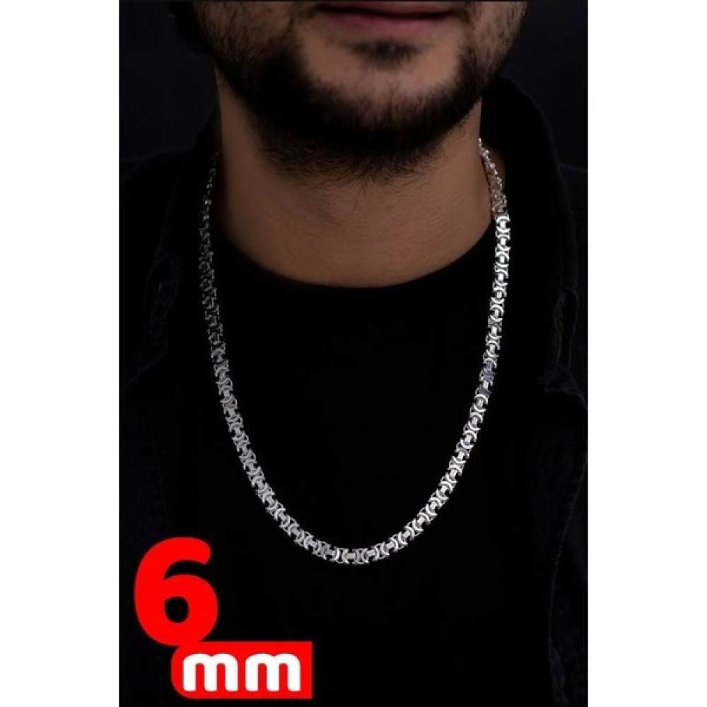 Osmanlı Gümüş Erkek Gümüş Kolye - 6mm Euro Kral Erkek Gümüş Kolye Zincir Parlak Model - 55 cm Gümüş Kolye Fiyatı