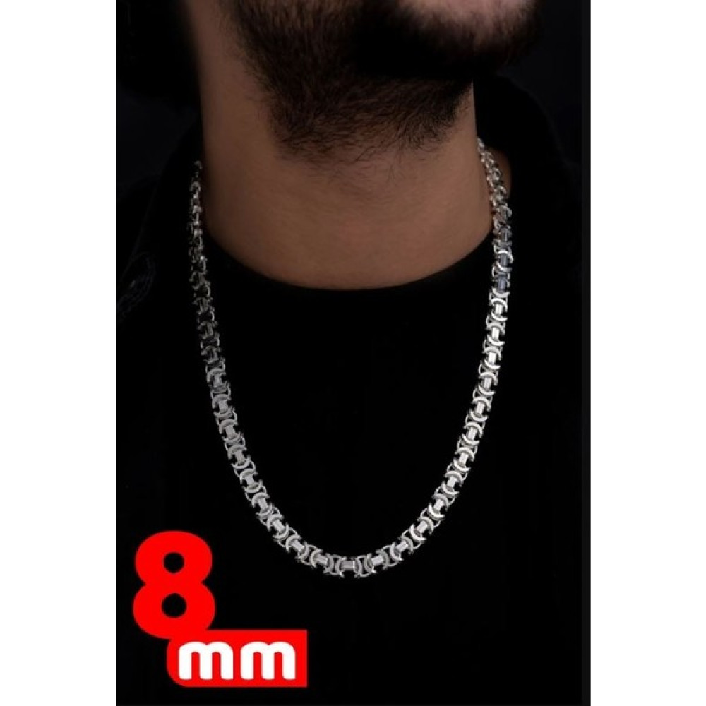 Osmanlı Gümüş Erkek Gümüş Kolye - 8 mm Euro Kral Erkek Gümüş Kolye Zincir Parlak Model - 55 cm Gümüş Kolye Fiyatı