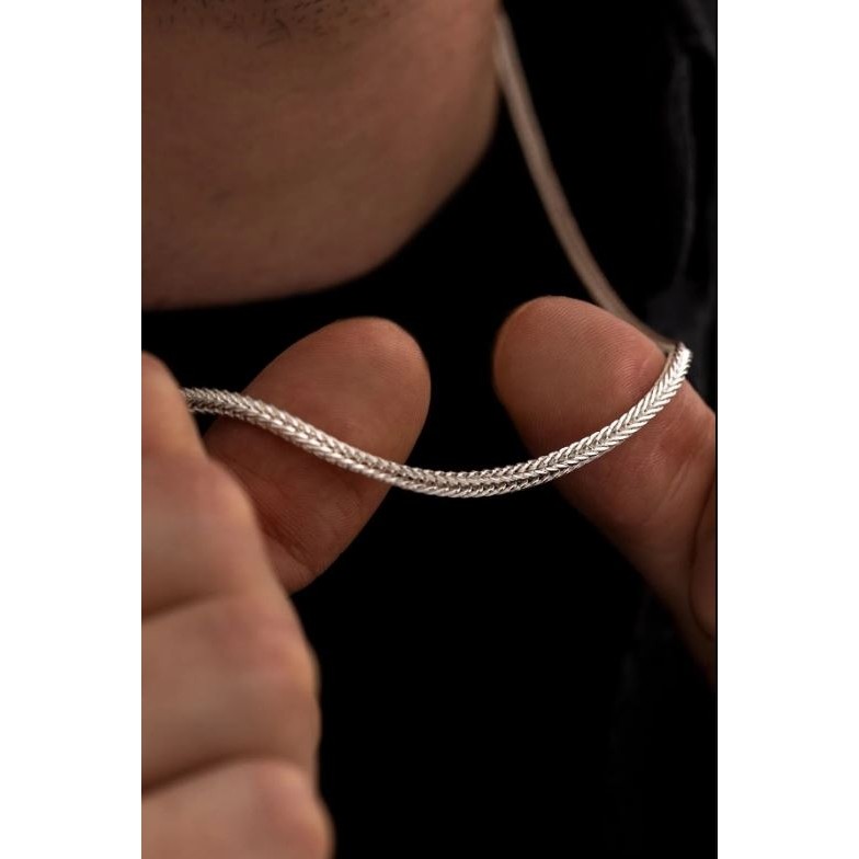 Osmanlı Gümüş Erkek Gümüş Kolye 925 Ayar Beyaz Tilki Kuyruğu Model 3 mm Zincir 70 cm Uzunluk Gümüş Kolye Fiyatı