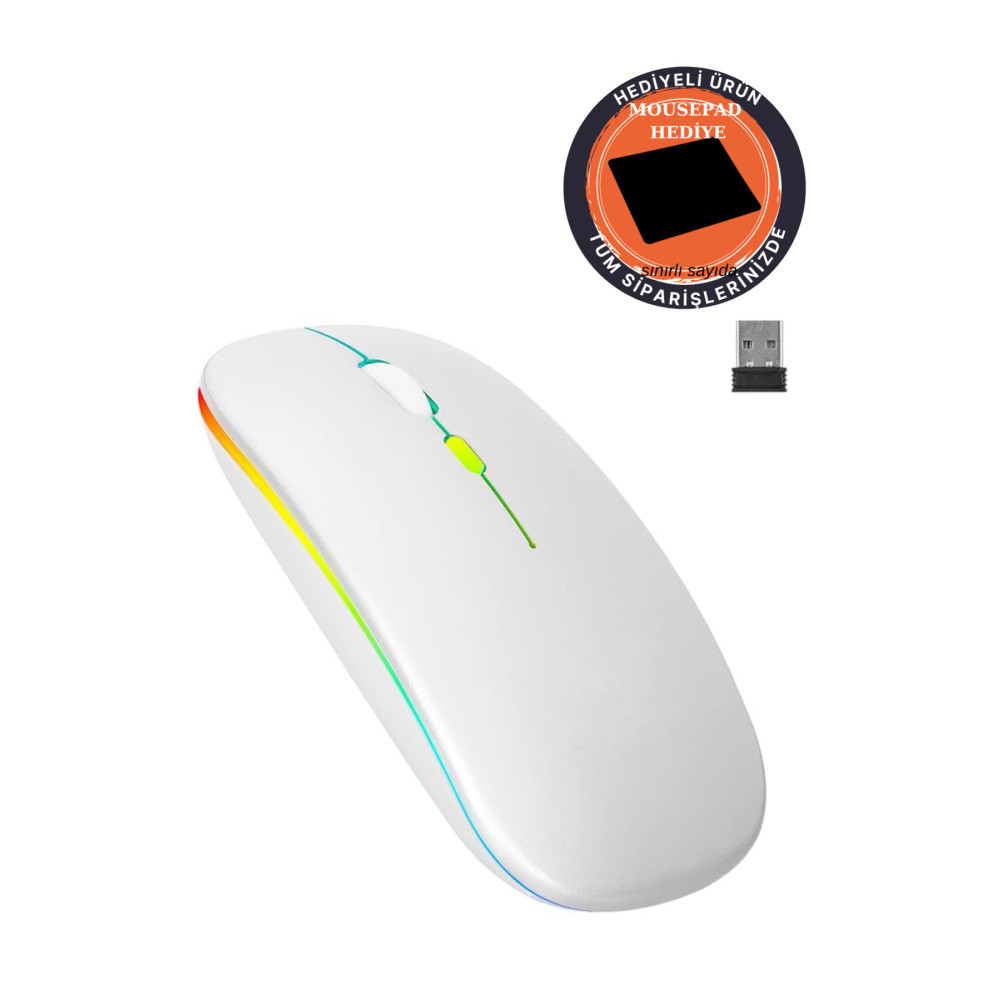 Osqar Beyaz Kablosuz Fare Wireless Mouse 4 Tuşlu Renk Sessiz Şarj Edilebilir Dpı Kontrol Klavye - Mouse Fiyatı