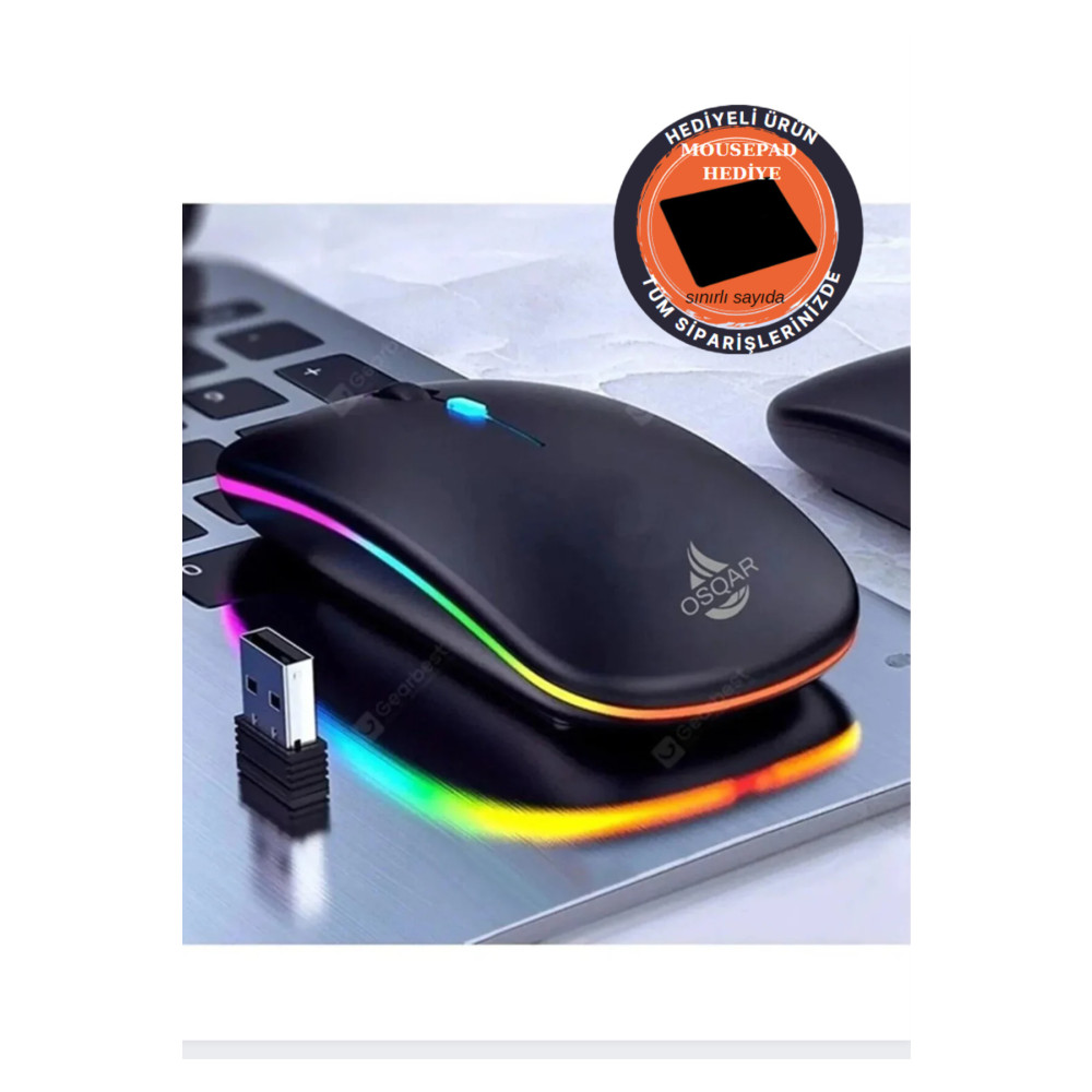 Osqar Kablosuz Fare Wireless Mouse 4 Tuşlu Renk Sessiz Şarj Edilebilir Dpı Kontrol Klavye - Mouse Fiyatı