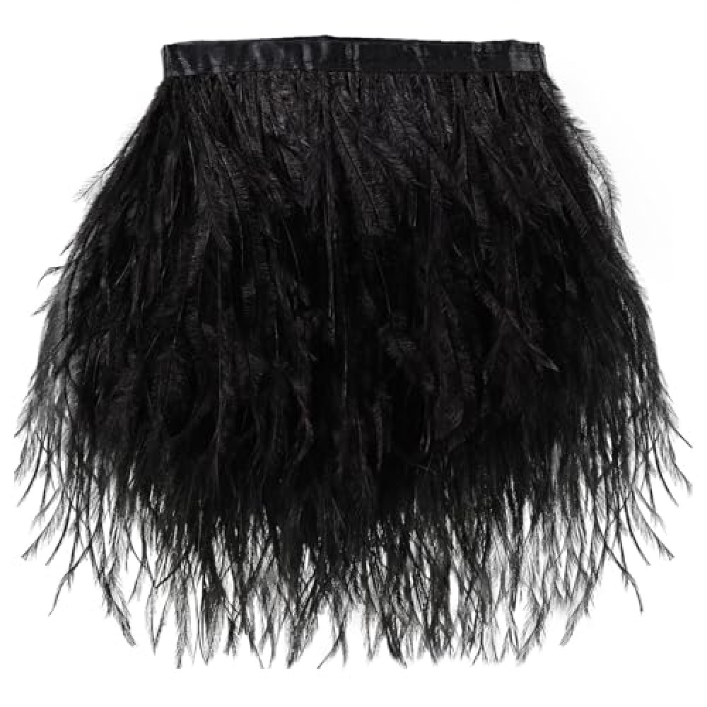 Ostrich Fringe Trim - 2yards 4-6inch Ostrich Feathers Fringe Trim for DIY Dress Sewing Costumes Decoration,Craft Clothing,Wedding,Christmas Home Party (Black)