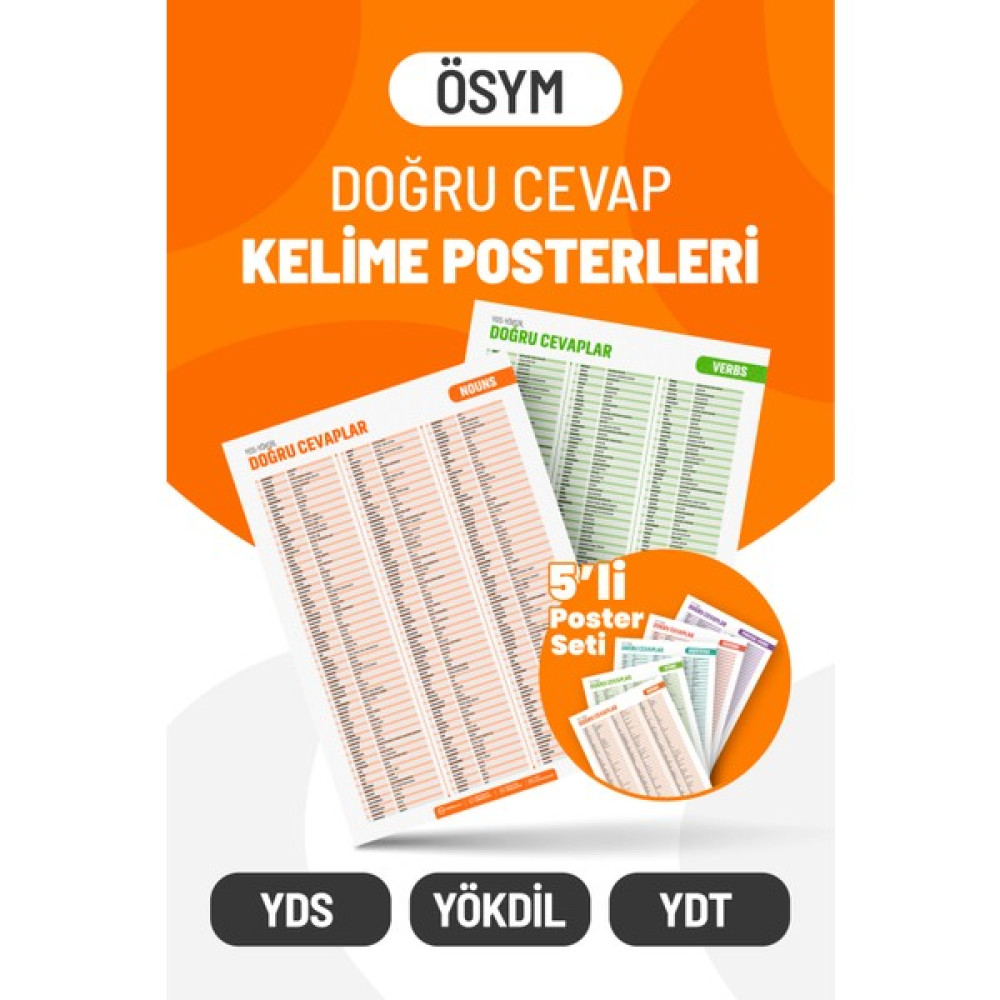 Ösym Doğru Cevap Kelime Posterleri - Yökdil Ydt Yds Çıkmış Kelimeler - 1066 Kelime YDS Fiyatı