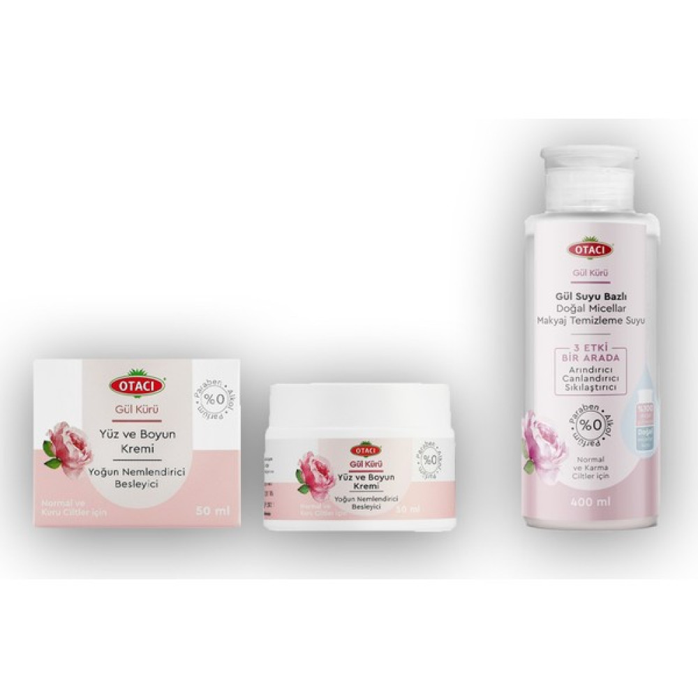 Otacı Gül Kürü Gül Suyu Bazlı Doğal Micellar Makyaj Temizleme Suyu + Gül Kürü Yüz ve Boyun Kremi Cilt Temizleme ve Peeling Fiyatı