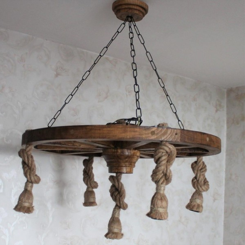 Otantik Çarşı Ahşap Halatlı Teker Avize 70 cm 5'li Avize Fiyatı